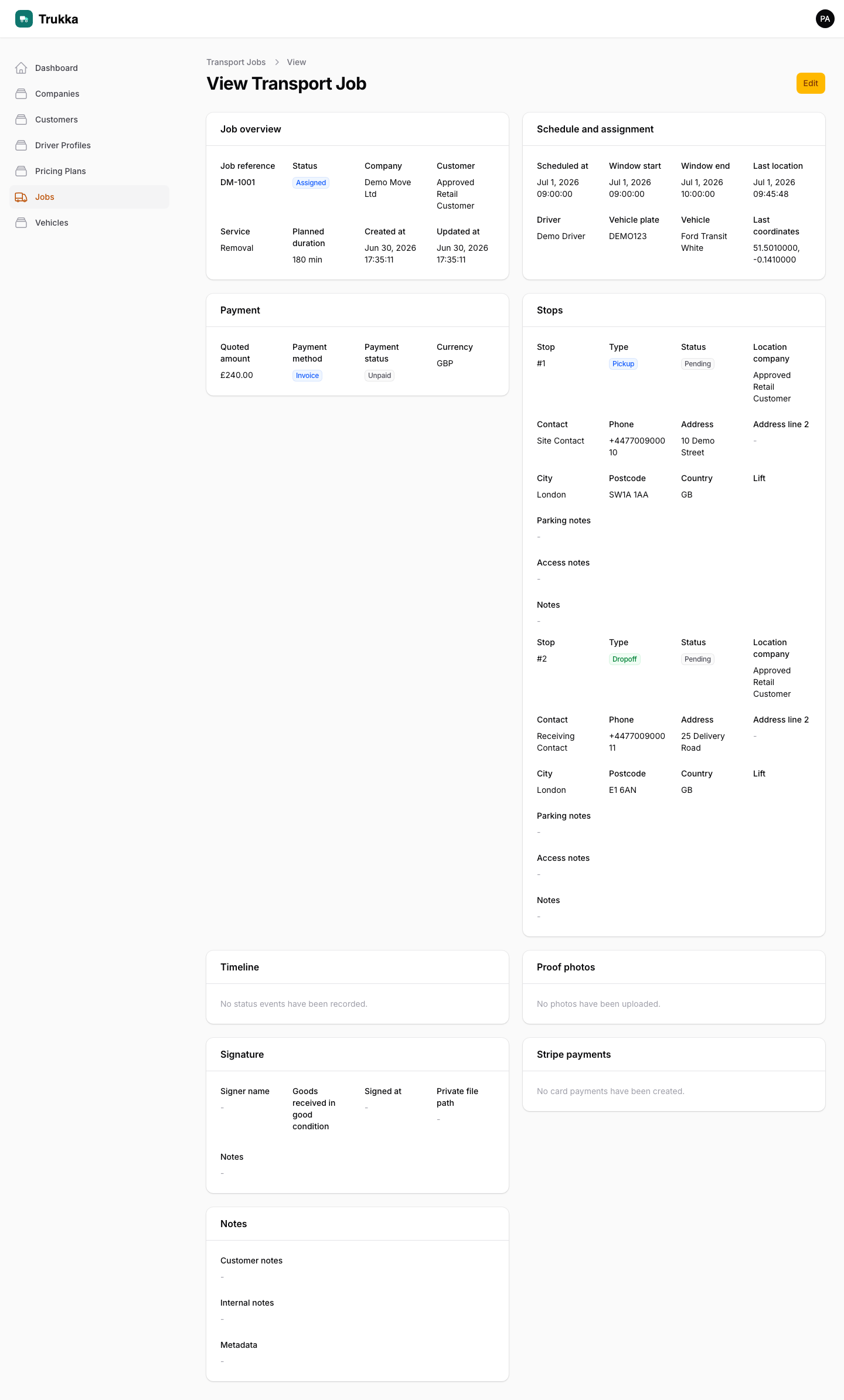 Trukka dispatch dashboard